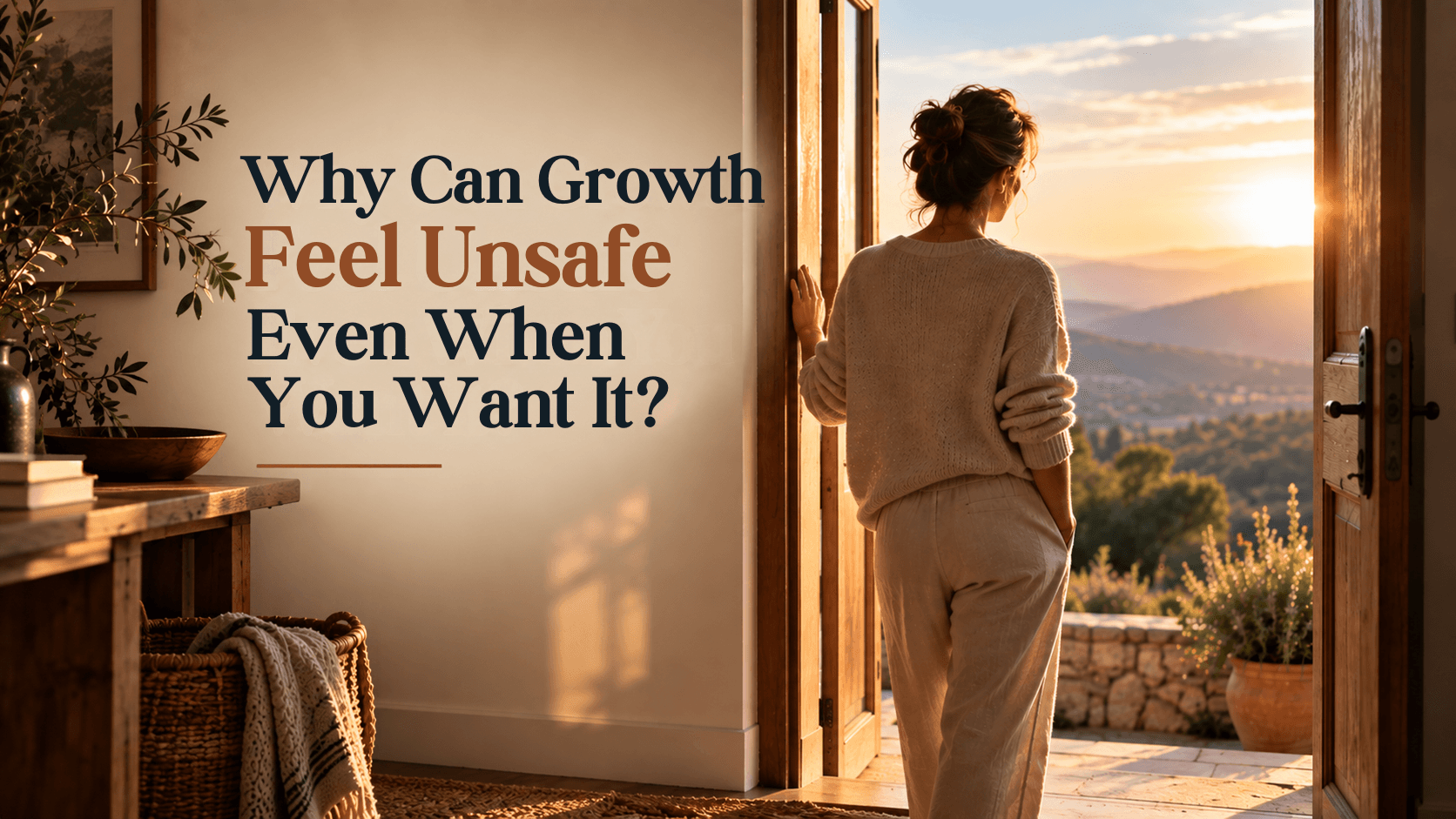 A person pausing at an open doorway in warm light, illustrating why wanted change can still feel unsafe